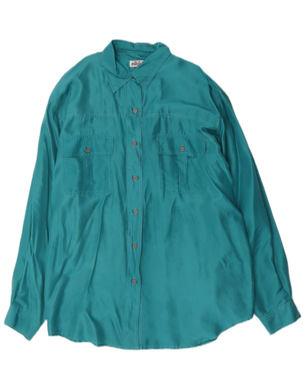 Camicetta camicia oversize da donna vintage UK 16 grande seta verde