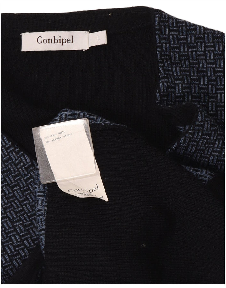 Gilet da uomo in maglia Conbipel grande in lana geometrica blu navy
