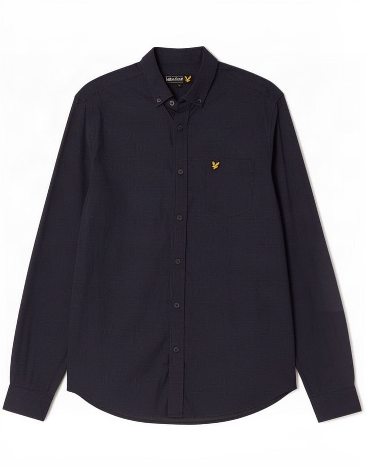 Camicia da uomo Lyle & Scott in cotone maculato medio blu navy