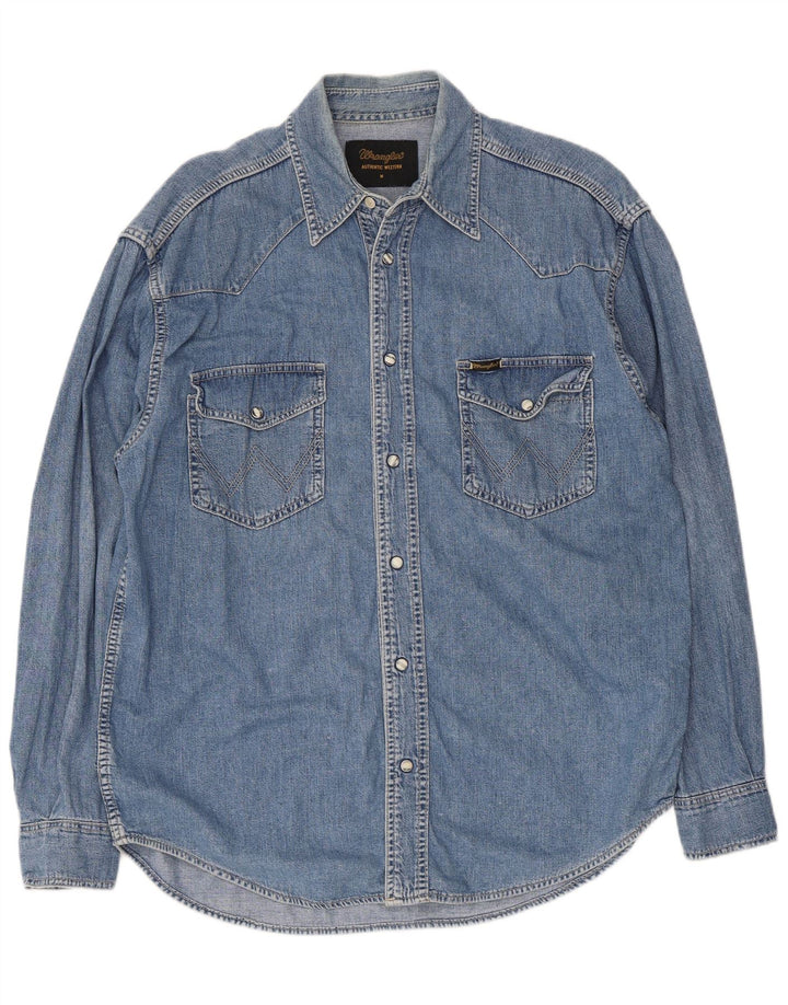Camicia di jeans da uomo Wrangler in cotone blu medio