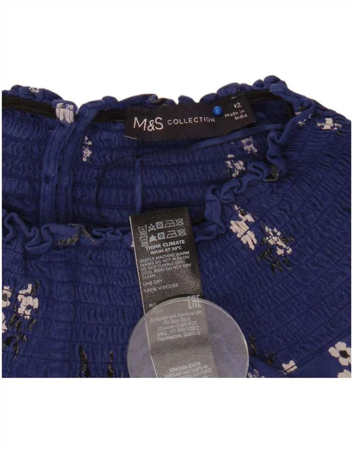 Top camicetta a maniche lunghe da donna Marks & Spencer UK 12 medio blu navy floreale