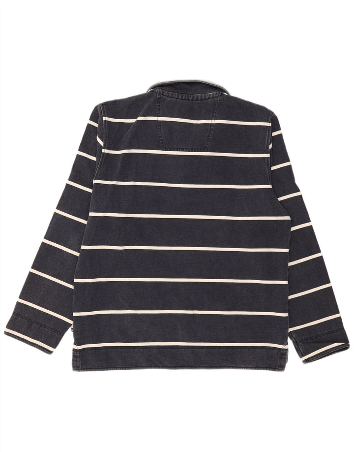 CREW CLOTHING Felpa da uomo con collo con zip, maglione grande a righe blu navy