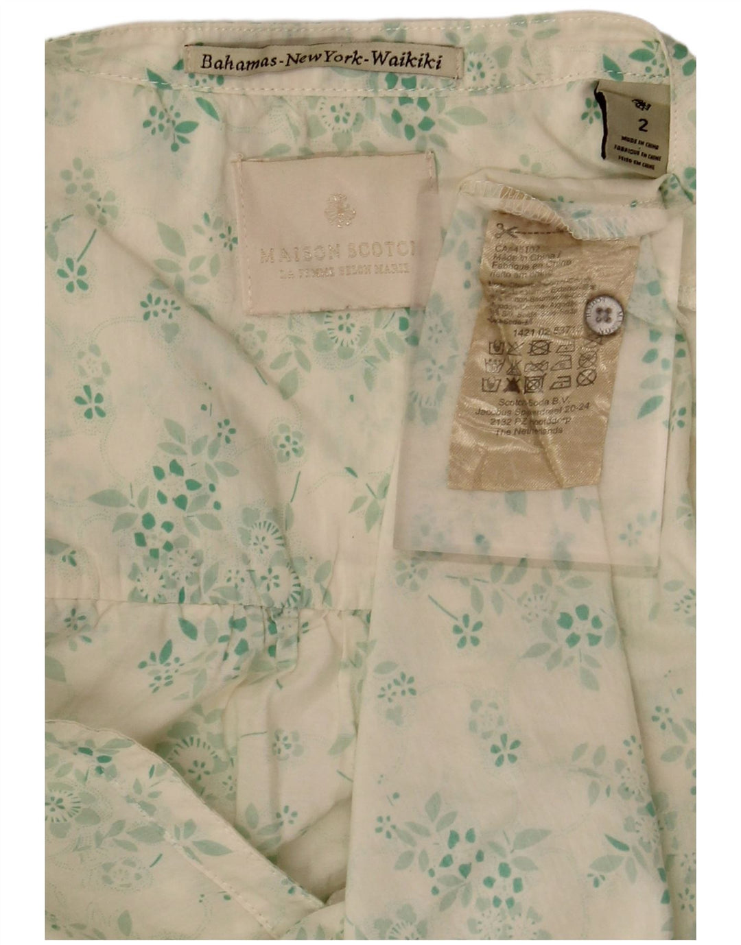 MAISON SCOTCH Camicetta oversize da donna con maniche a 3/4 US 2 XS Verde floreale
