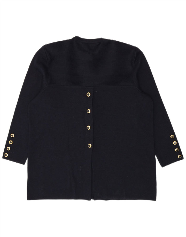 Maglione cardigan oversize lungo da donna vintage IT 46 grande blu navy