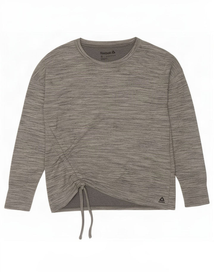 Reebok Top oversize da donna a maniche lunghe UK 10 Small Poliestere chiazzato grigio