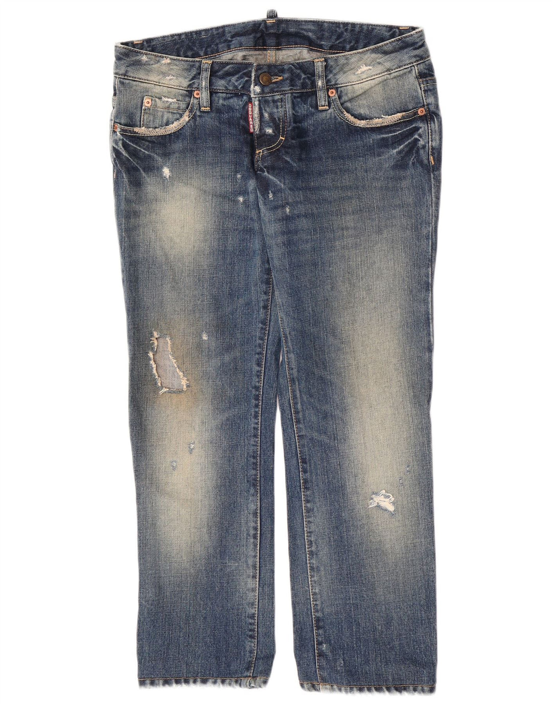 Jeans dritti invecchiati da donna Dsquared IT 44 medio W30 L27 cotone blu