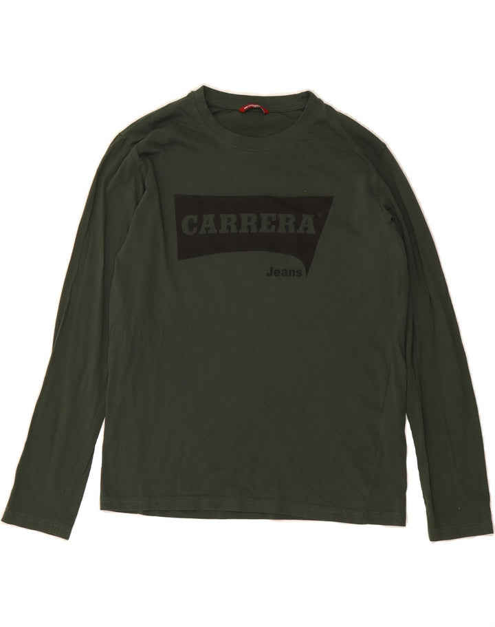CARRERA Mens Graphic Top Long Sleeve Medium Green Cotton Vintage Carrera and Second-Hand Carrera from Messina Hembry 