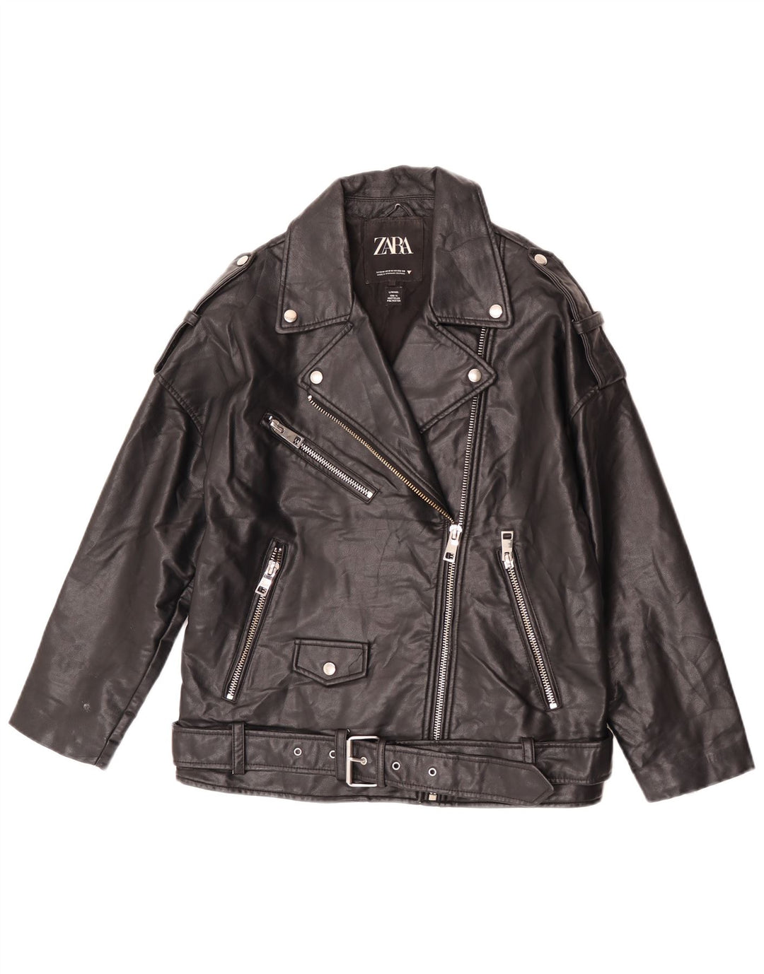 Giacca da motociclista oversize in ecopelle da donna Zara UK 10 piccola in poliestere nero