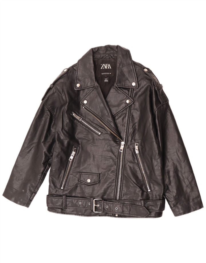 Giacca da motociclista oversize in ecopelle da donna Zara UK 10 piccola in poliestere nero