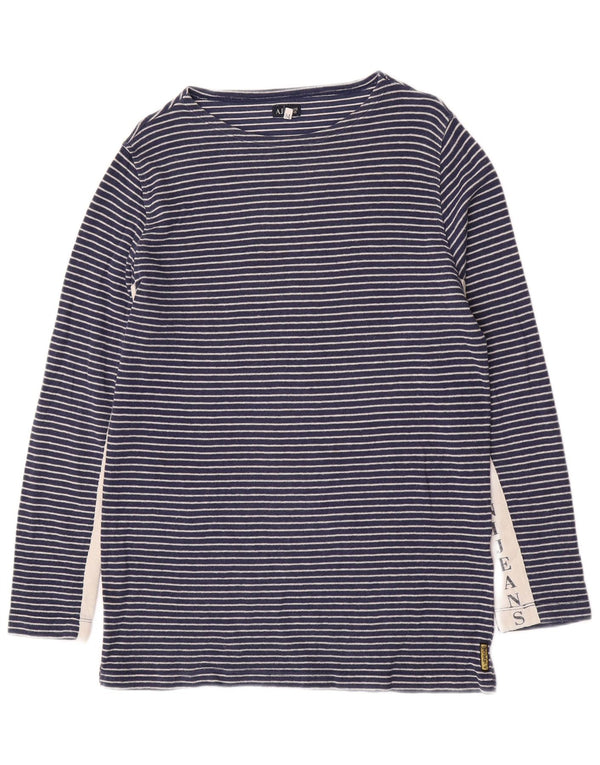 Armani Jeans Top grafico da donna manica lunga UK 18 XL a righe blu