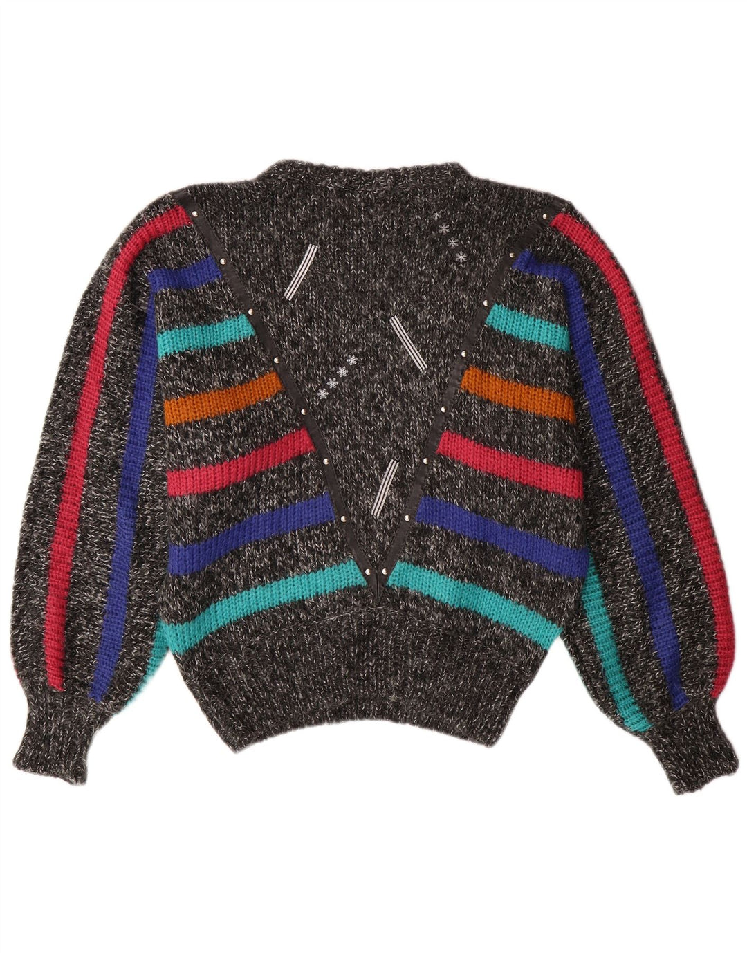 Maglione maglione girocollo a pipistrello da donna VINTAGE UK 14 grigio medio a righe