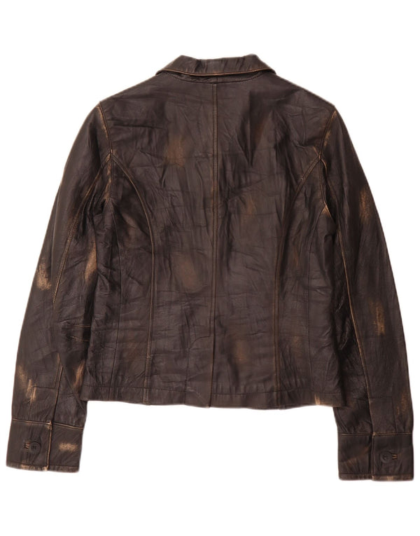 Giacca blazer in pelle vintage da donna a 2 bottoni UK 8 piccola nera