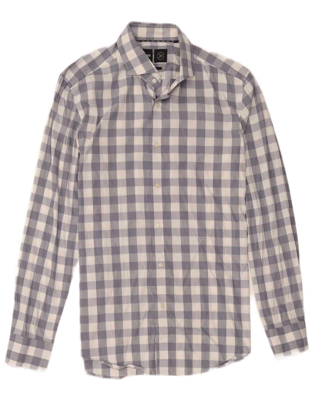 Camicia da uomo slim fit Hugo Boss taglia 15 1/2 cotone a quadri blu medio