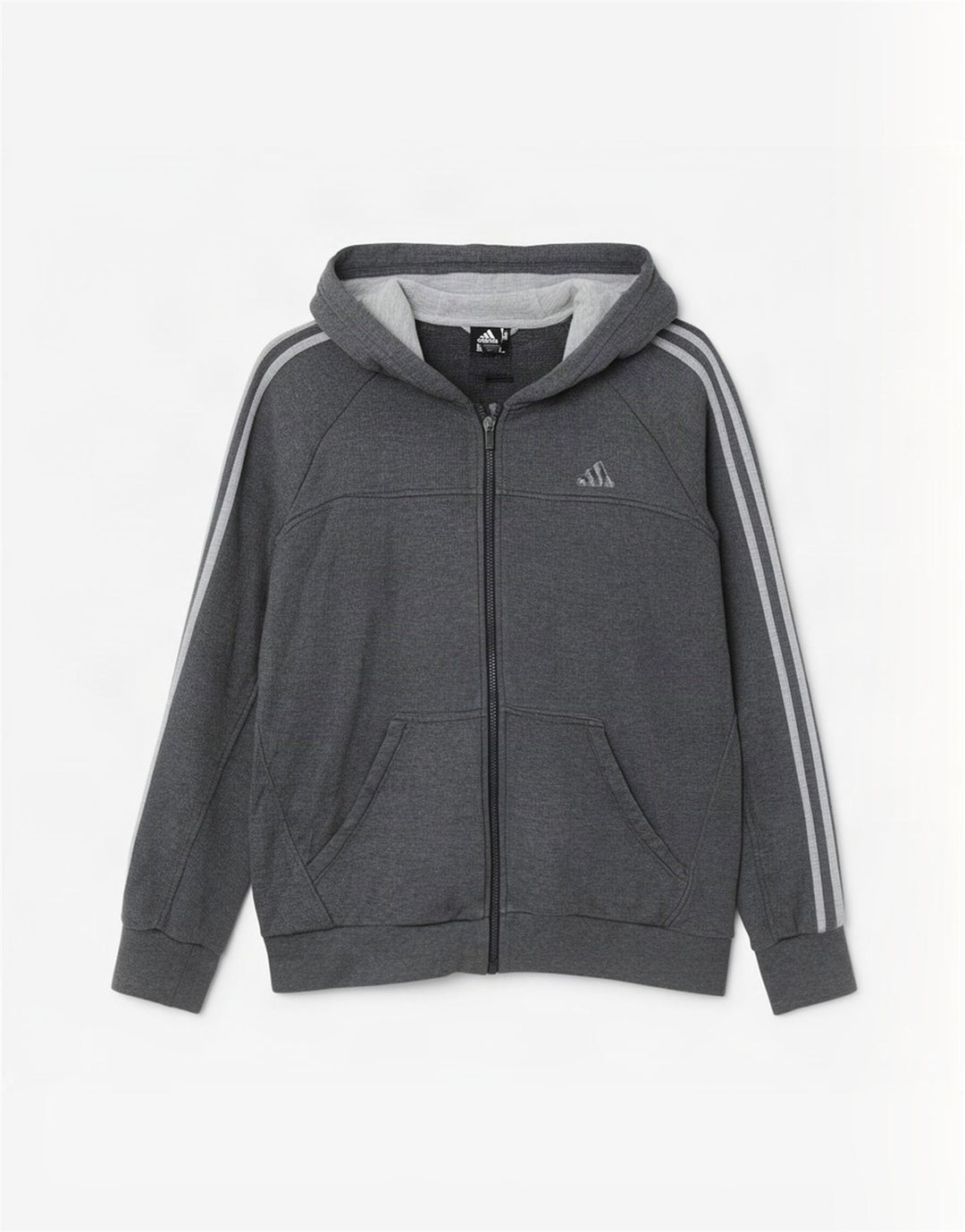 Maglione con cappuccio e zip Adidas da uomo in cotone grigio medio