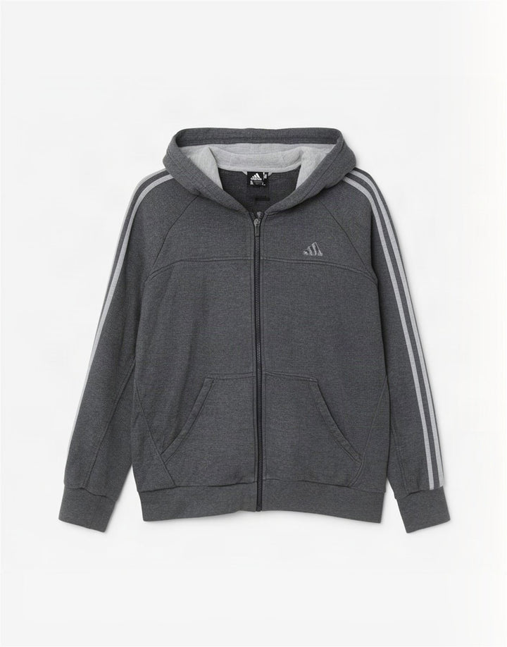 Maglione con cappuccio e zip Adidas da uomo in cotone grigio medio