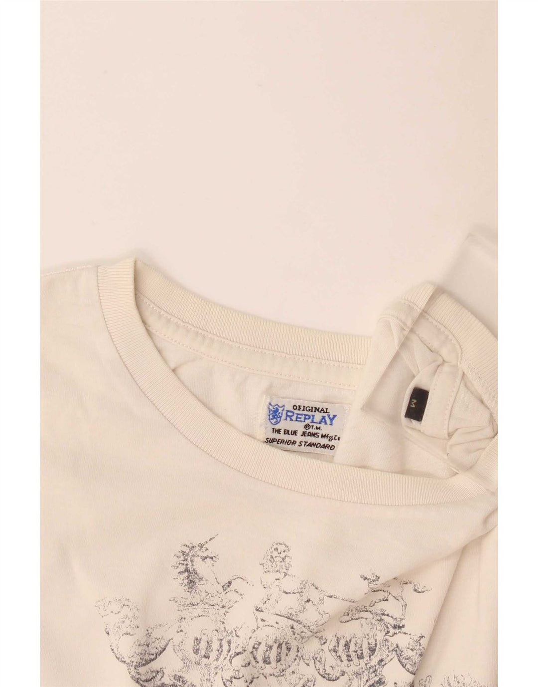 Replay Top grafico da donna manica lunga UK 14 medio bianco sporco