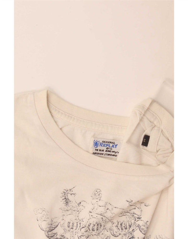 Replay Top grafico da donna manica lunga UK 14 medio bianco sporco