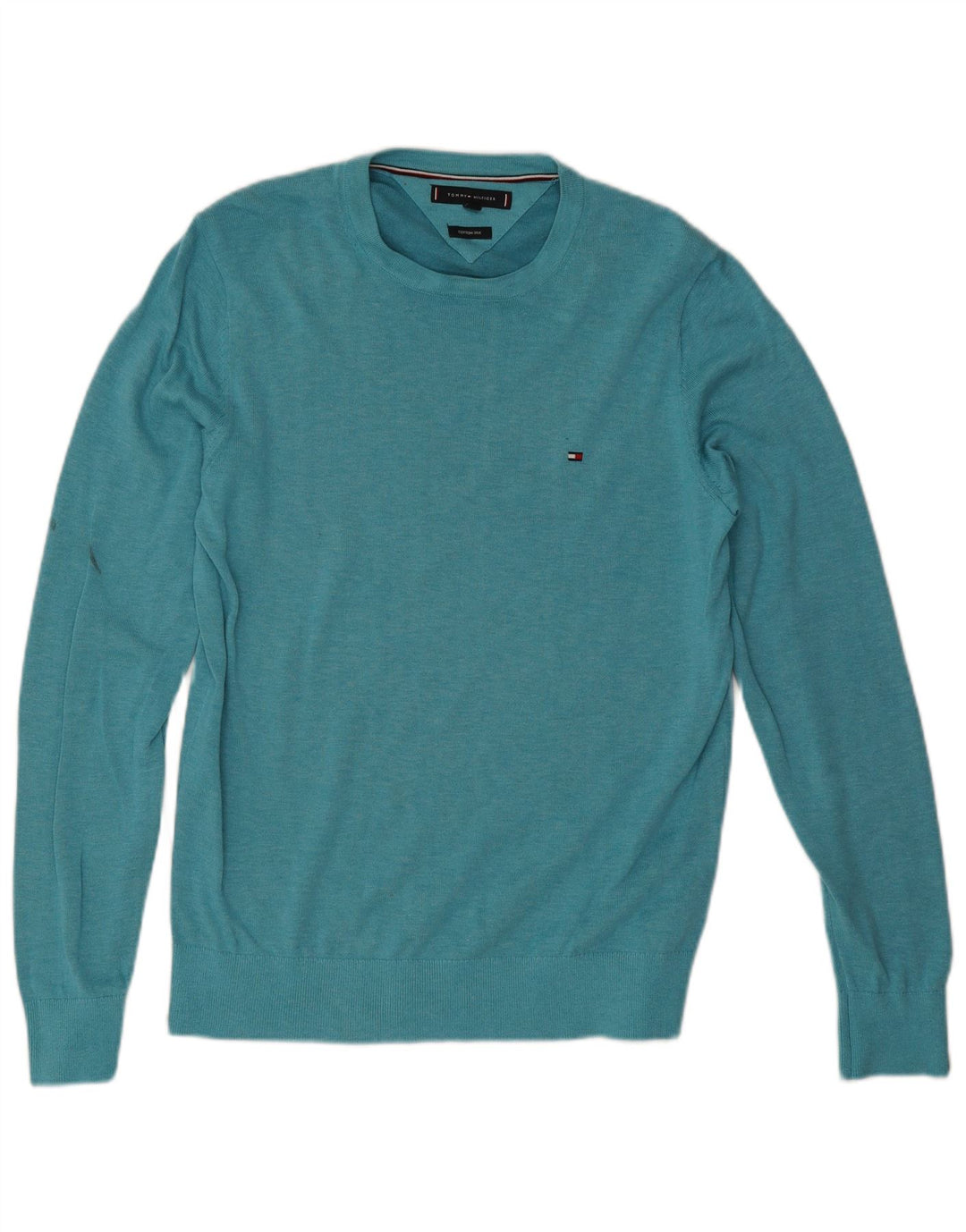 Maglione maglione girocollo da uomo Tommy Hilfiger cotone medio turchese