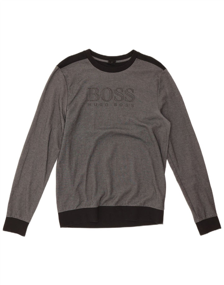 Hugo Boss Felpa grafica da uomo Maglione Cotone color block grigio medio