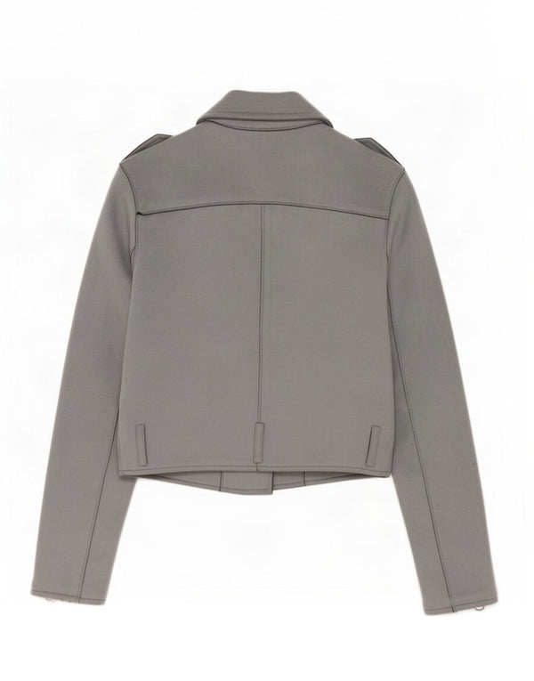 Giacca da motociclista in pelle scamosciata sintetica corta militare da donna Zara UK 6 XS poliestere grigio