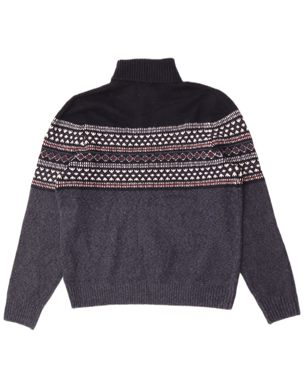 Marks & Spencer Mens Roll Neck Jumper Sweater XL Navy Blue Geometric