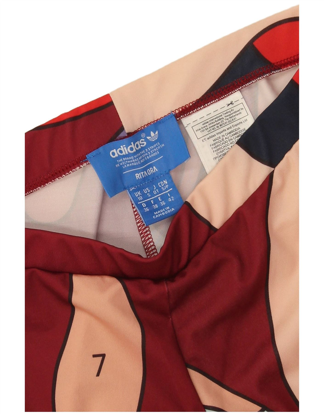 Leggings Adidas da donna Rita Ora modello astratto UK 10 piccolo bordeaux