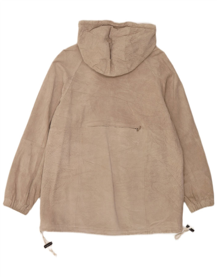 Soprabito in pelle scamosciata con cappuccio da donna Joy EU 42 grande in pelle beige