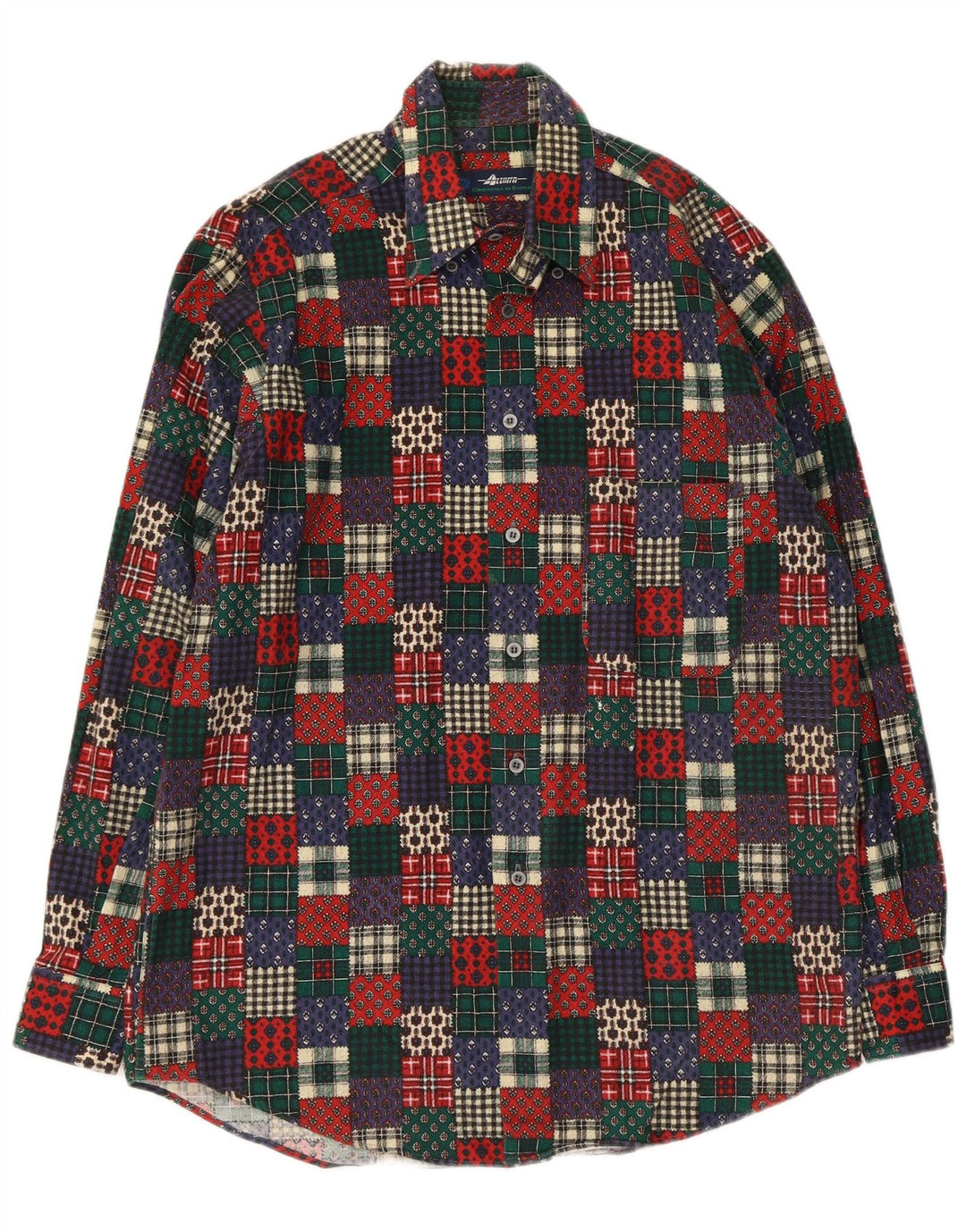 Camicia in flanella da uomo Azzurra Taglia 15 3/4 40 Patchwork medio multicolore