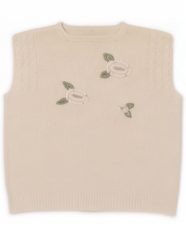 Canotta corta da donna vintage UK 14 grande bianca floreale