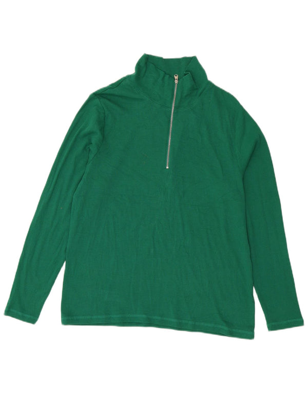 Marks & Spencer Top da donna con zip e collo a maniche lunghe UK 18 XL Cotone verde