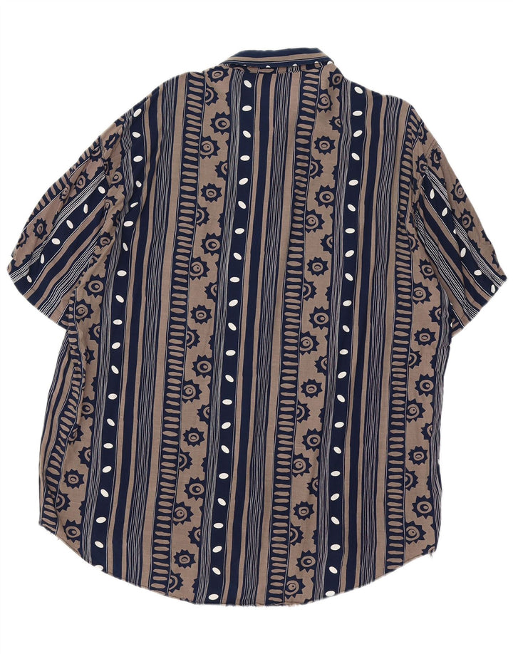 VINTAGE Mens Short Sleeve Shirt XL Navy Blue Striped