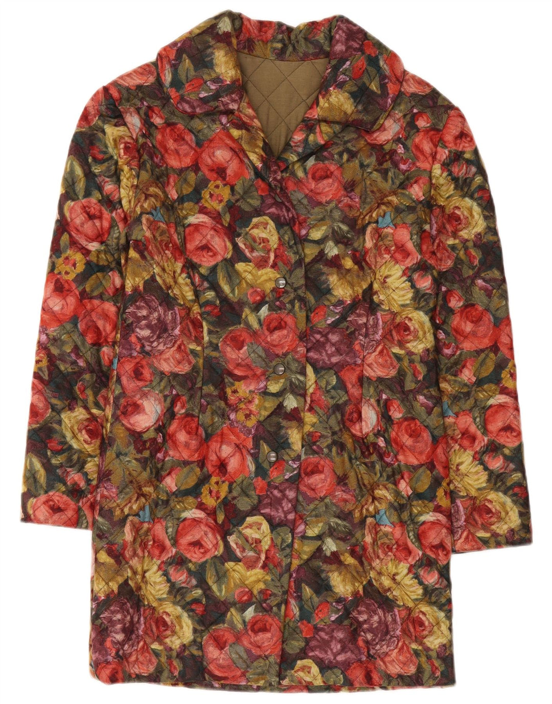 Cappotto trapuntato vintage da donna UK 8 piccolo floreale multicolore