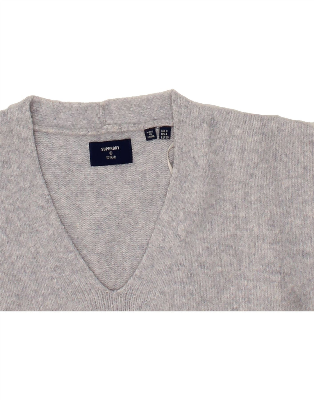 SUPERDRY Womens Oversized V-Neck Jumper Sweater UK 8 Small Grey Polyester Vintage Superdry and Second-Hand Superdry from Messina Hembry 
