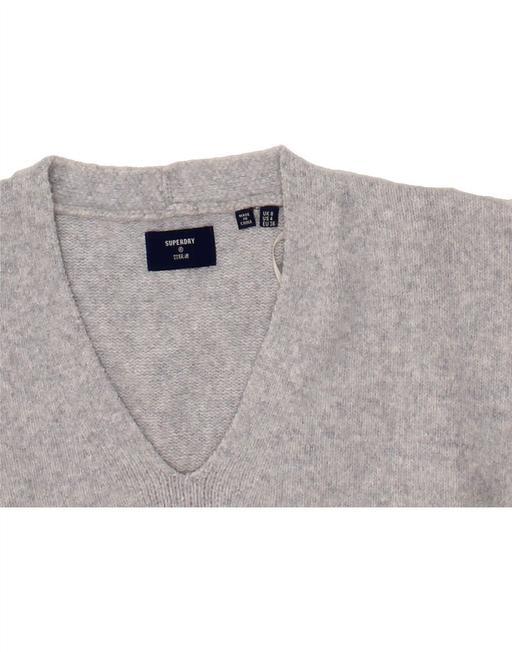 SUPERDRY Womens Oversized V-Neck Jumper Sweater UK 8 Small Grey Polyester Vintage Superdry and Second-Hand Superdry from Messina Hembry 