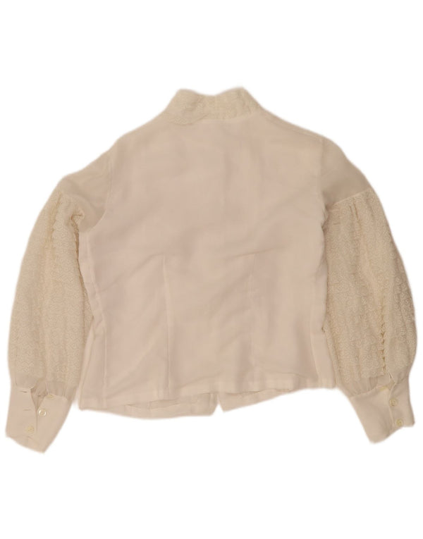 Camicetta corta da donna vintage UK 14 grande floreale bianco
