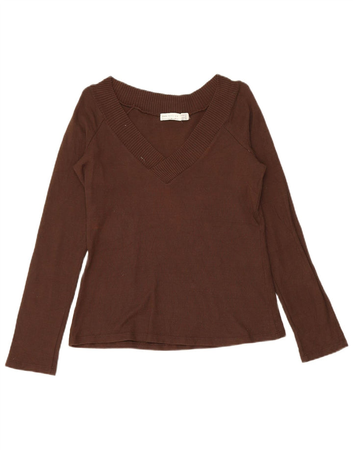 Top Zara da donna a maniche lunghe UK 14 Large in viscosa marrone