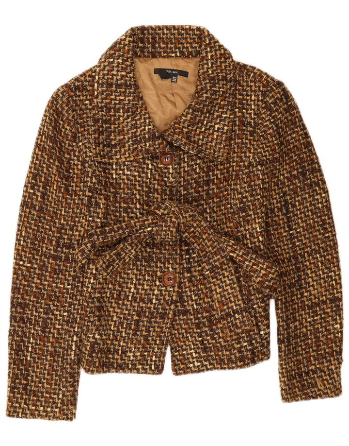 Giacca blazer da donna a 3 bottoni Zara UK 18 XL Acrilico Chevron marrone