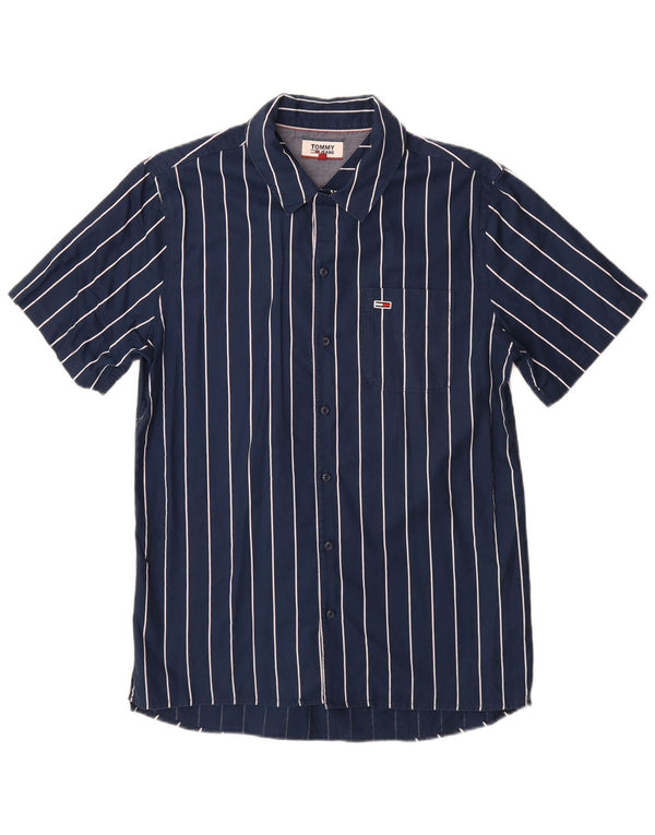 Camicia a maniche corte da uomo Tommy Hilfiger piccola in cotone a righe blu navy