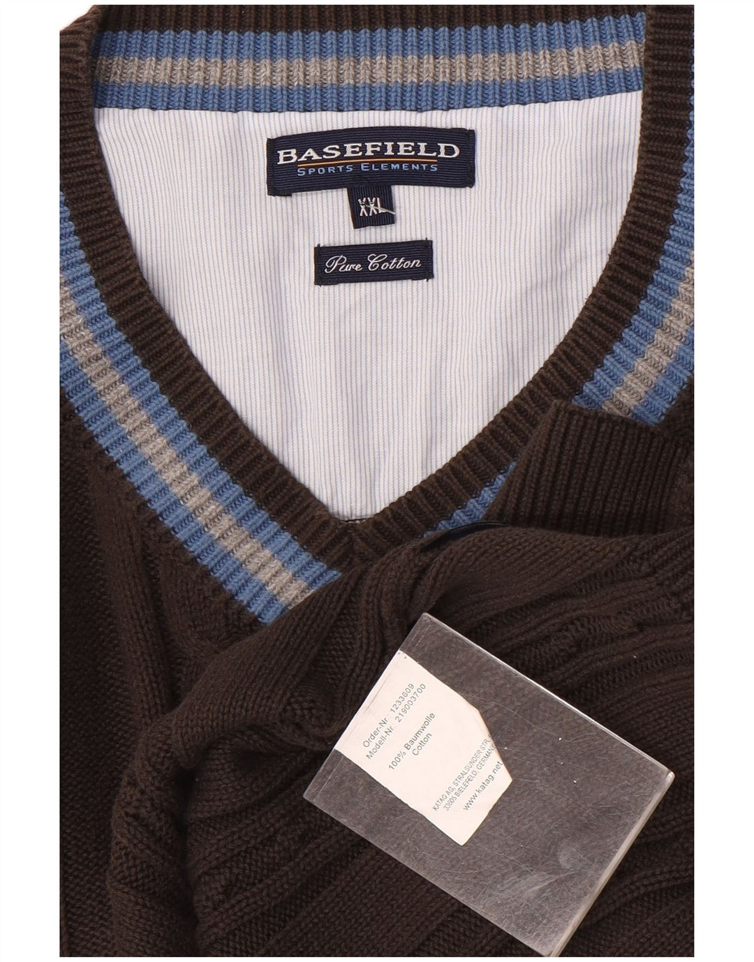 Maglione da uomo con scollo a V Basefield 2XL cotone a righe marrone