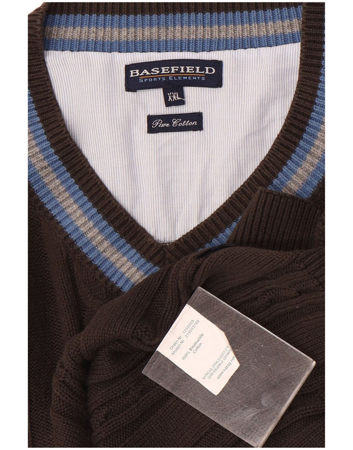 Maglione da uomo con scollo a V Basefield 2XL cotone a righe marrone