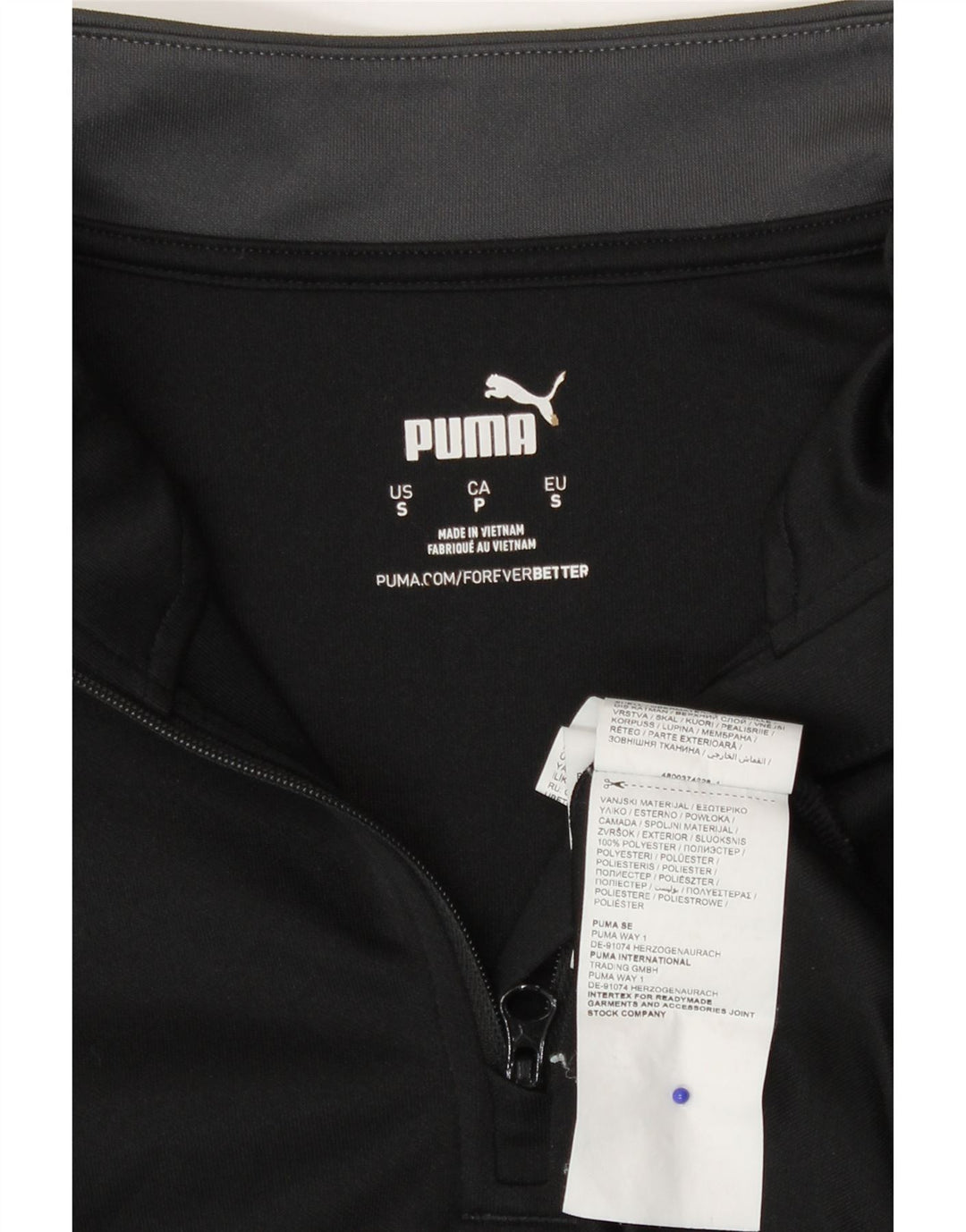 Puma Maglia da ginnastica da uomo con zip e collo, piccola, in poliestere color block nero
