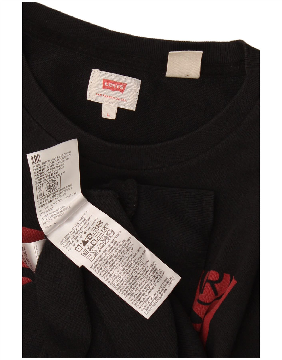 Levi's Felpa con grafica da uomo Maglione grande in cotone nero