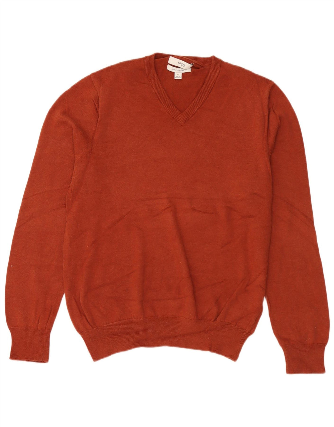 Maglione da uomo con scollo a V Marks & Spencer in cotone marrone medio