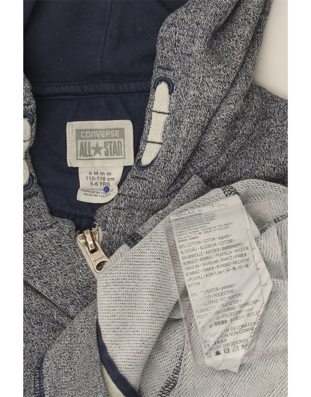 Maglione con cappuccio e zip CONVERSE per ragazzi All Star 5-6 anni in cotone screziato blu