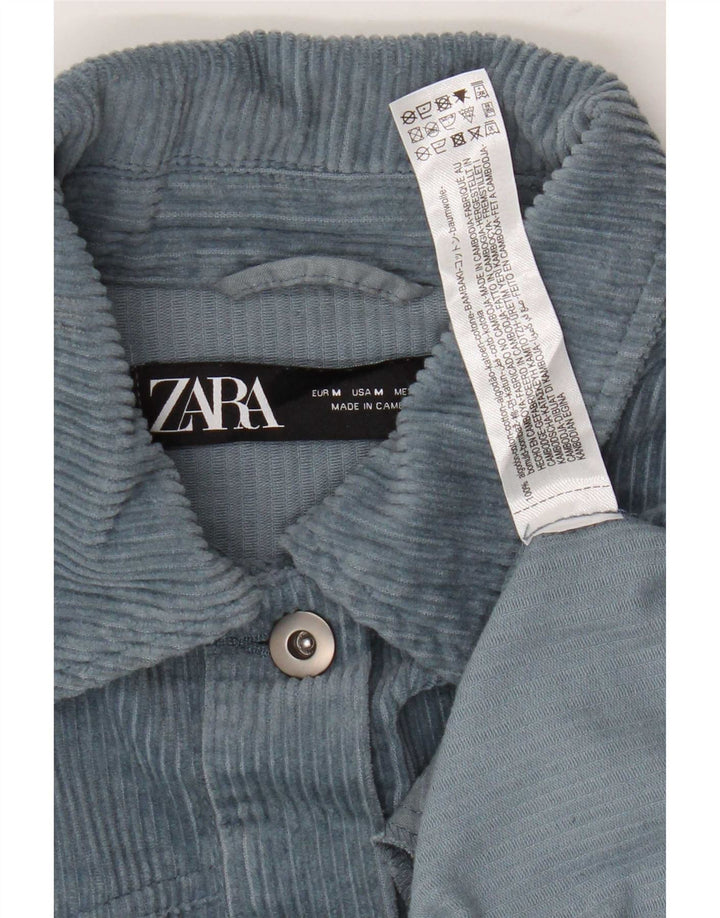 Camicia da donna in velluto a coste oversize Zara UK 14 Cotone blu medio