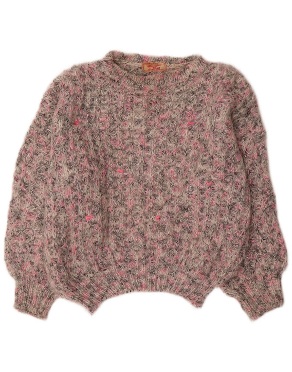 Maglione maglione vintage da donna con scollo a barca UK 18 XL grigio chiazzato