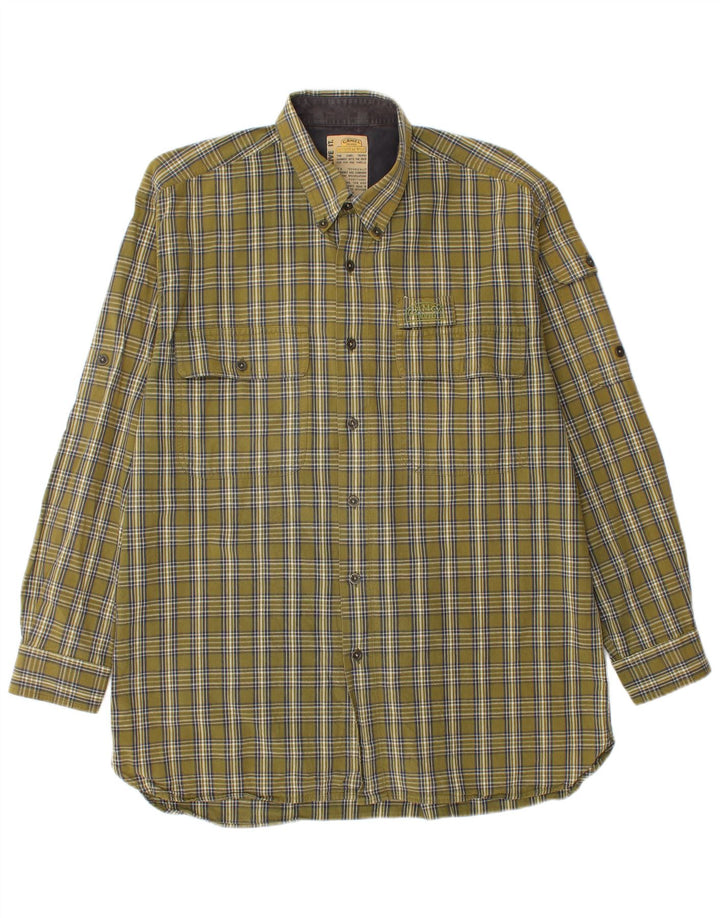 Camicia da uomo in flanella color cammello XL in cotone a quadri kaki
