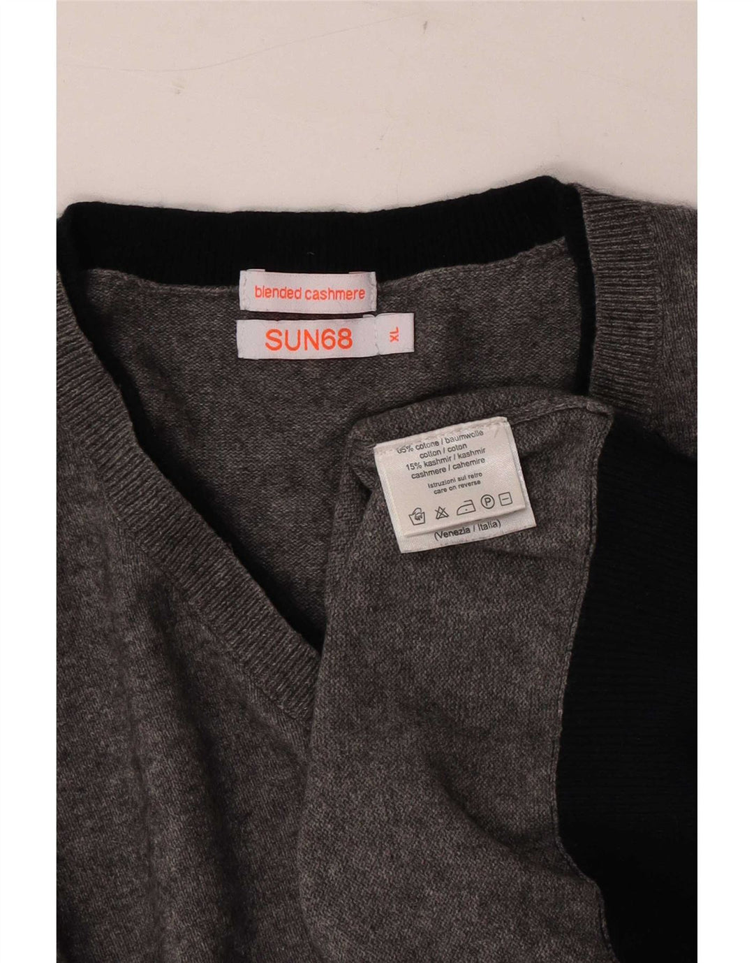 Maglione maglione con scollo a V da uomo Sun68 XL in cotone grigio