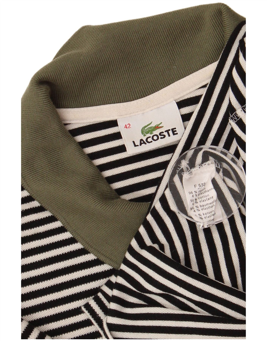 Polo da donna Lacoste taglia 42 grande in cotone a righe nere