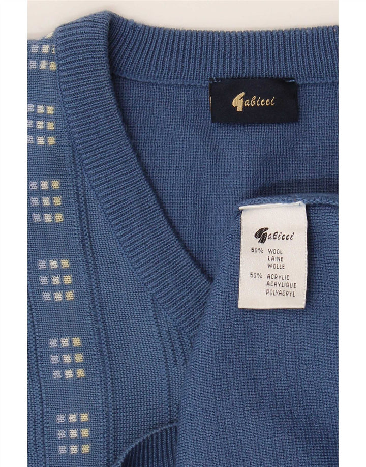 Maglione Gabicci da uomo con scollo a V in lana geometrica blu medio